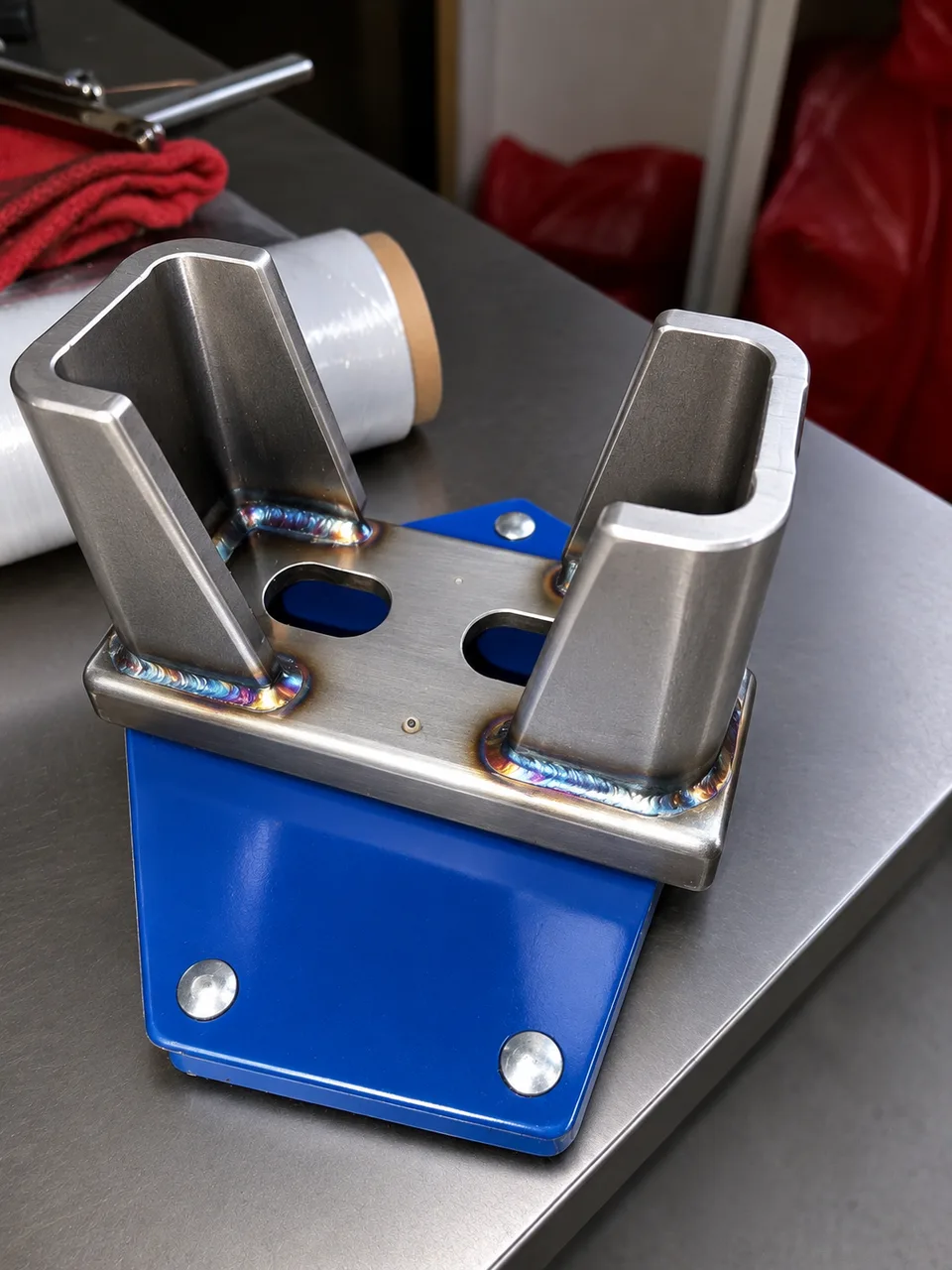 Welded steel brackets on powder-coated bases produced at RWS
