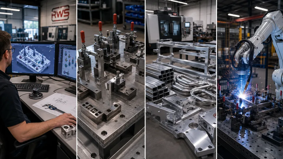 RWS project workflow from CAD design and weld fixtures to machined parts and robotic welding